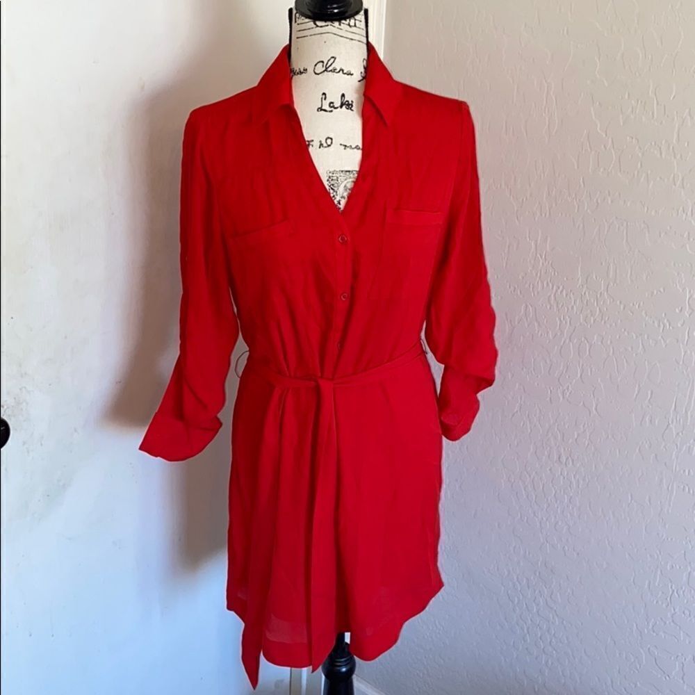 Express Portofino Red Button Closure Dress Feminine Event Work Wear Casual